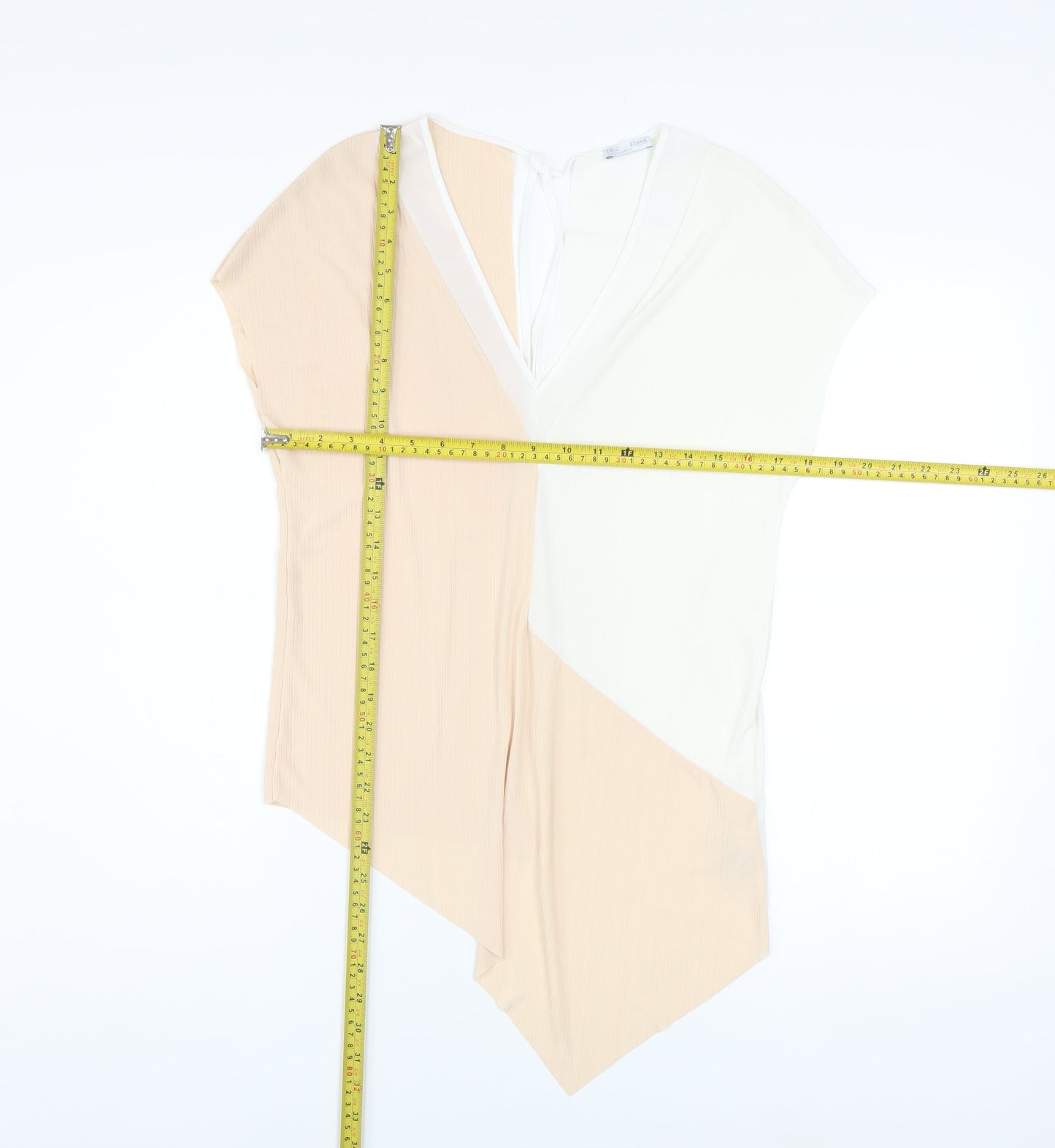 Zara Women Beige White Colourblock V-Neck Tunic Blouse Size M