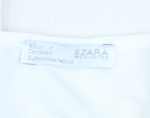 Zara Women Beige White Colourblock V-Neck Tunic Blouse Size M