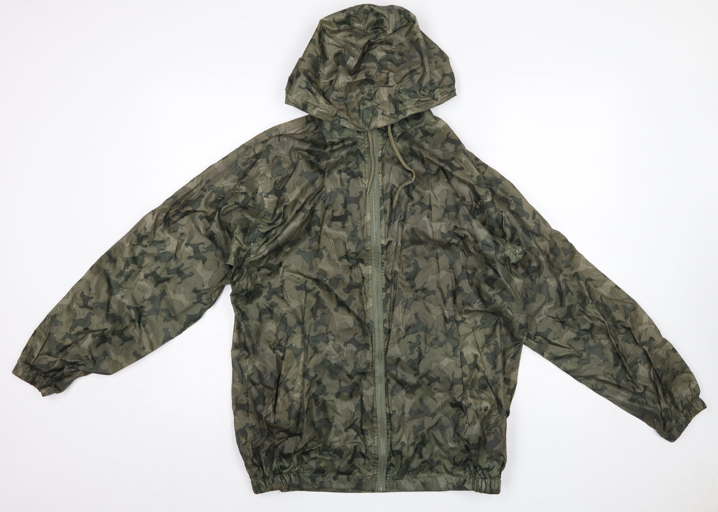 Cotton Traders Men’s Green Camouflage Hooded Windbreaker Jacket Size S