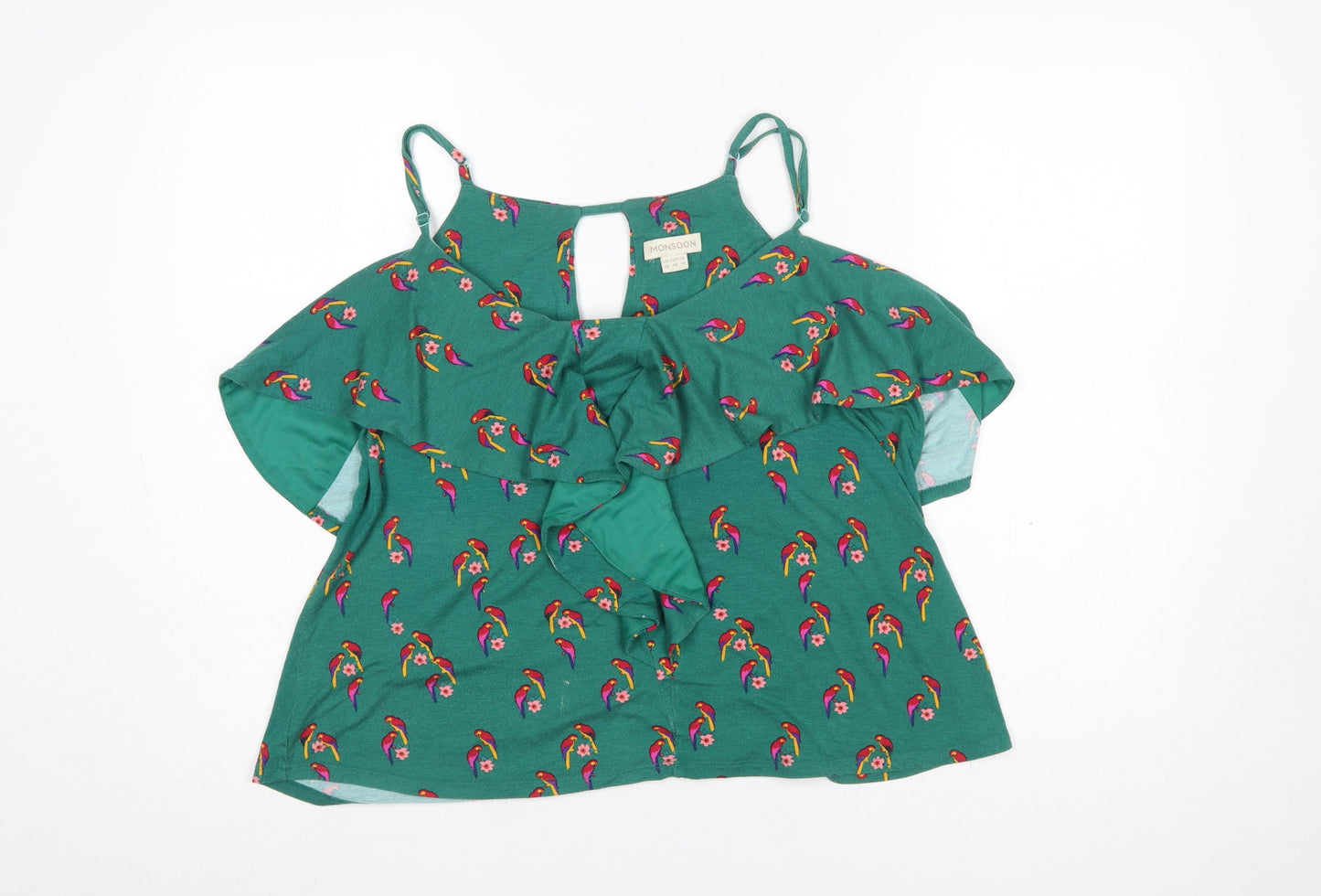 Monsoon Women's Green Parrot Print Ruffle Camisole Top Size 18