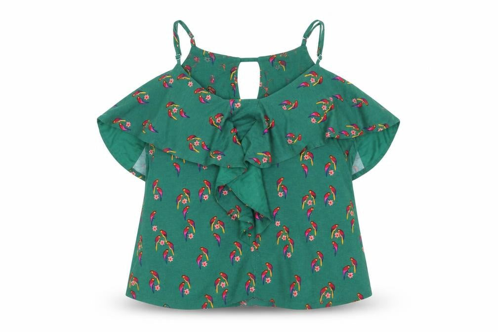 Monsoon Women's Green Parrot Print Ruffle Camisole Top Size 18