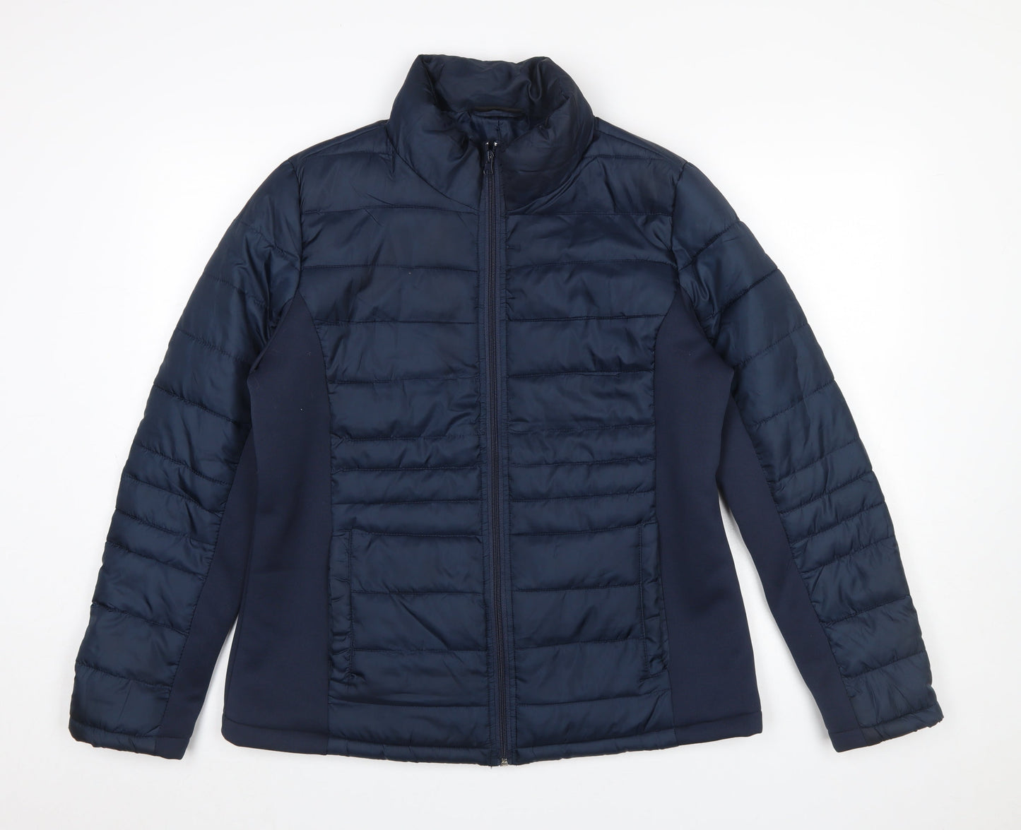 Janina Womens Blue Puffer Jacket Size 12 Quilted Mid-Length Zip Coat