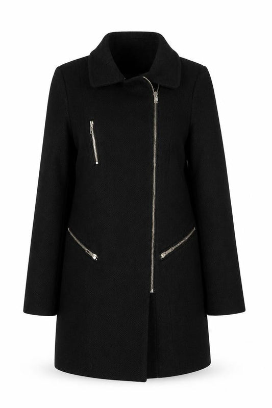 F&F Women Black Zip Up Mid-Length Coat Size 10