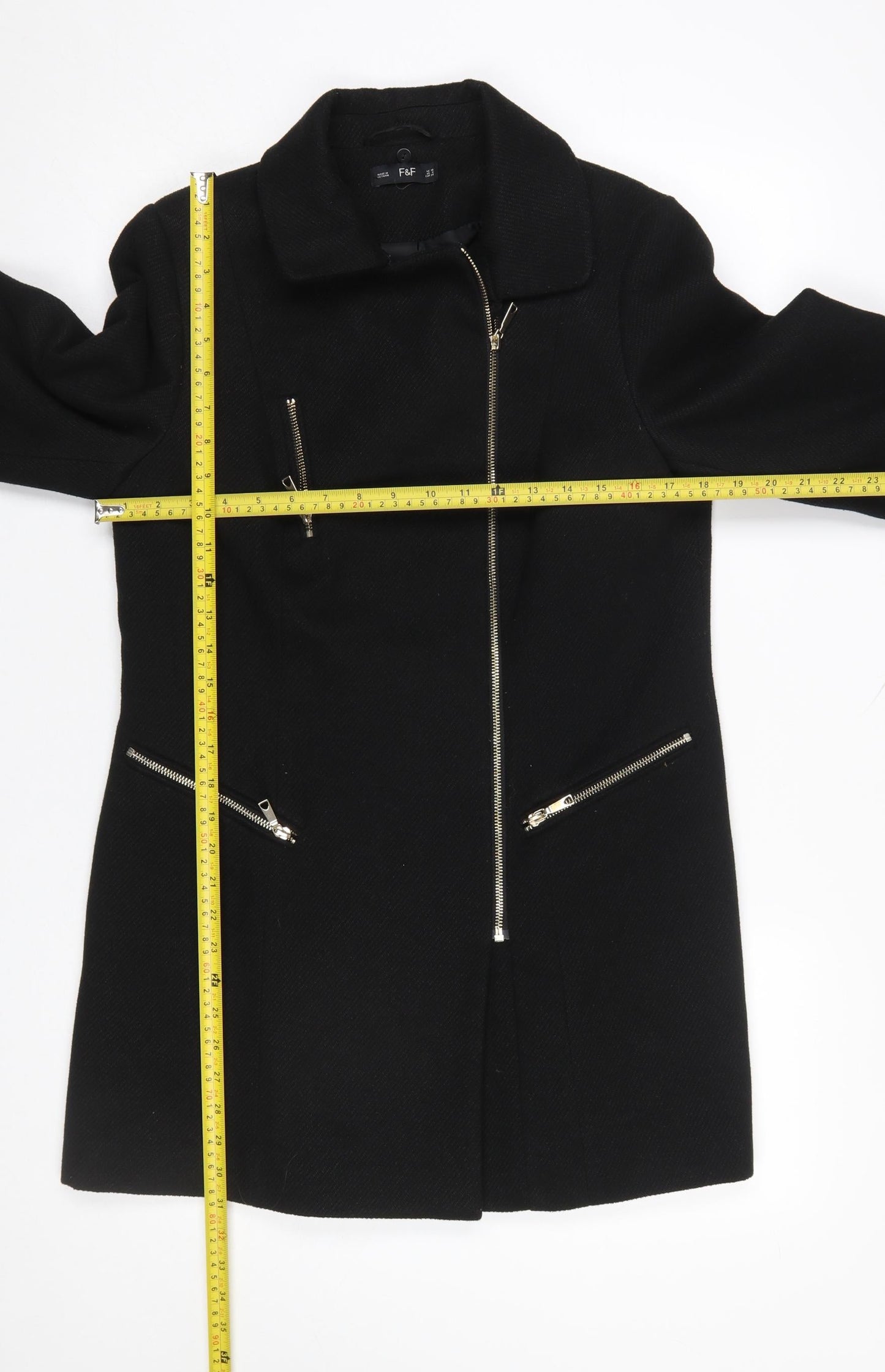 F&F Women Black Zip Up Mid-Length Coat Size 10