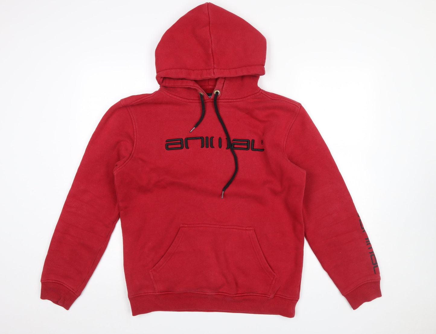 Animal Men's Red Pullover Hoodie Small Fleece Cotton Blend
