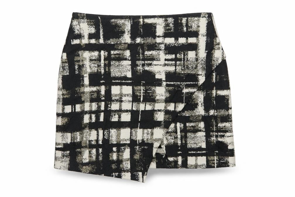 Oliver Bonas Women Black Check Wool Blend Pencil Skirt Size 14