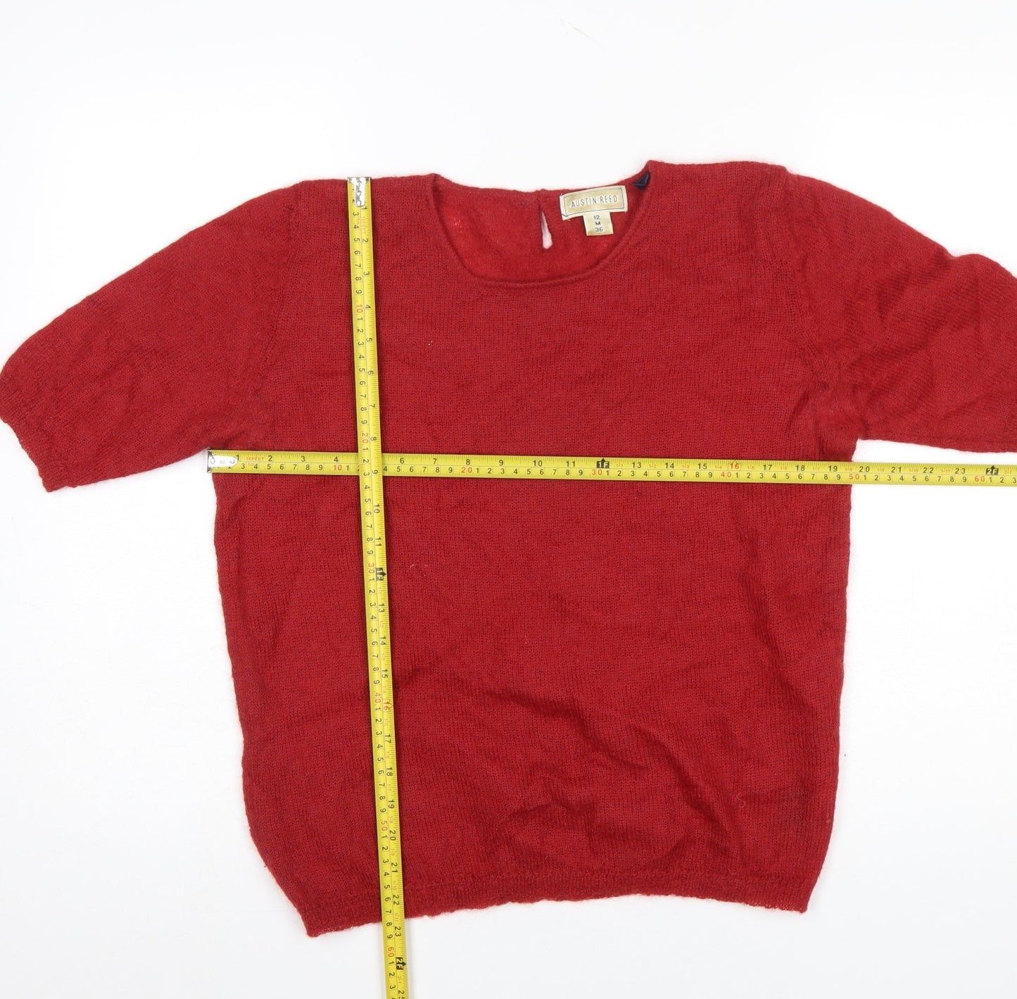 Austin Reed Women Red Mohair Blend Short Sleeve Jumper Size 12