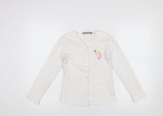 Mexx Girls White Embroidered Button-Up Long Sleeve Cotton Top 9-10 Years