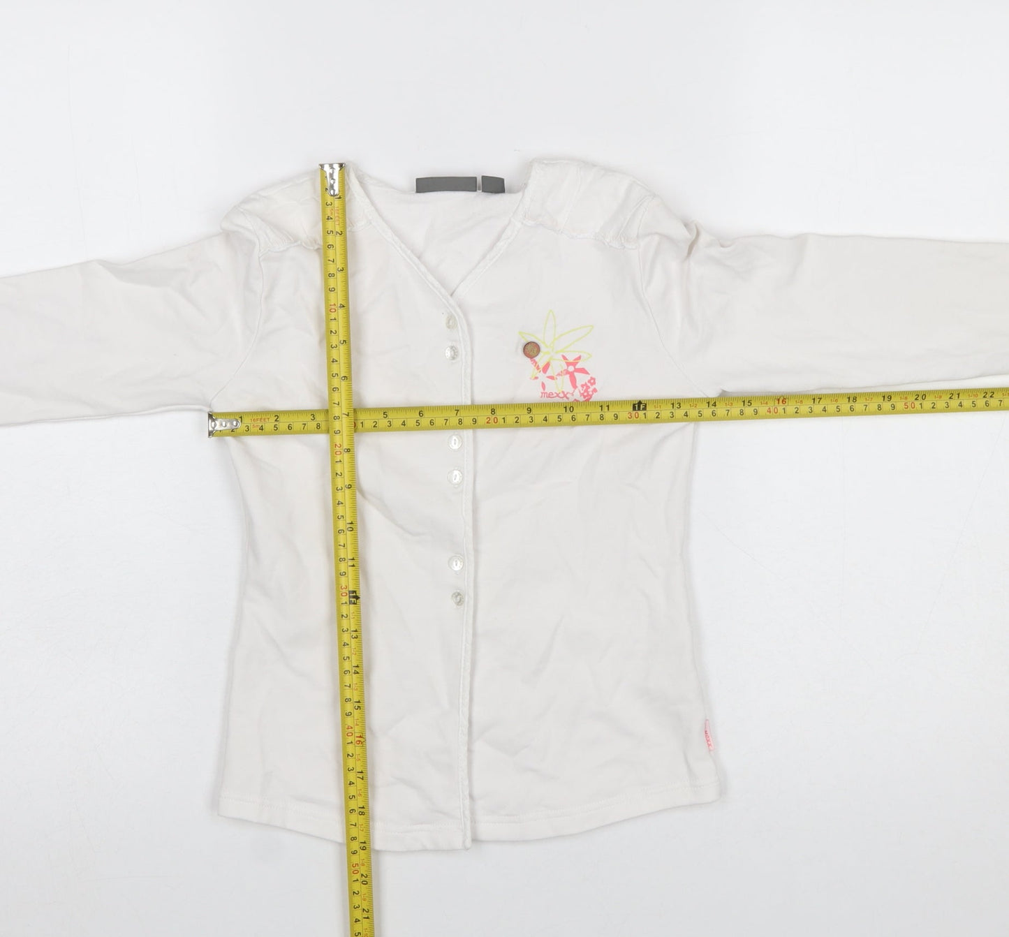Mexx Girls White Embroidered Button-Up Long Sleeve Cotton Top 9-10 Years