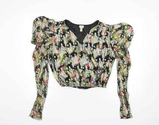River Island Women's Multicoloured Floral Puff Sleeve Cropped Blouse Size 10