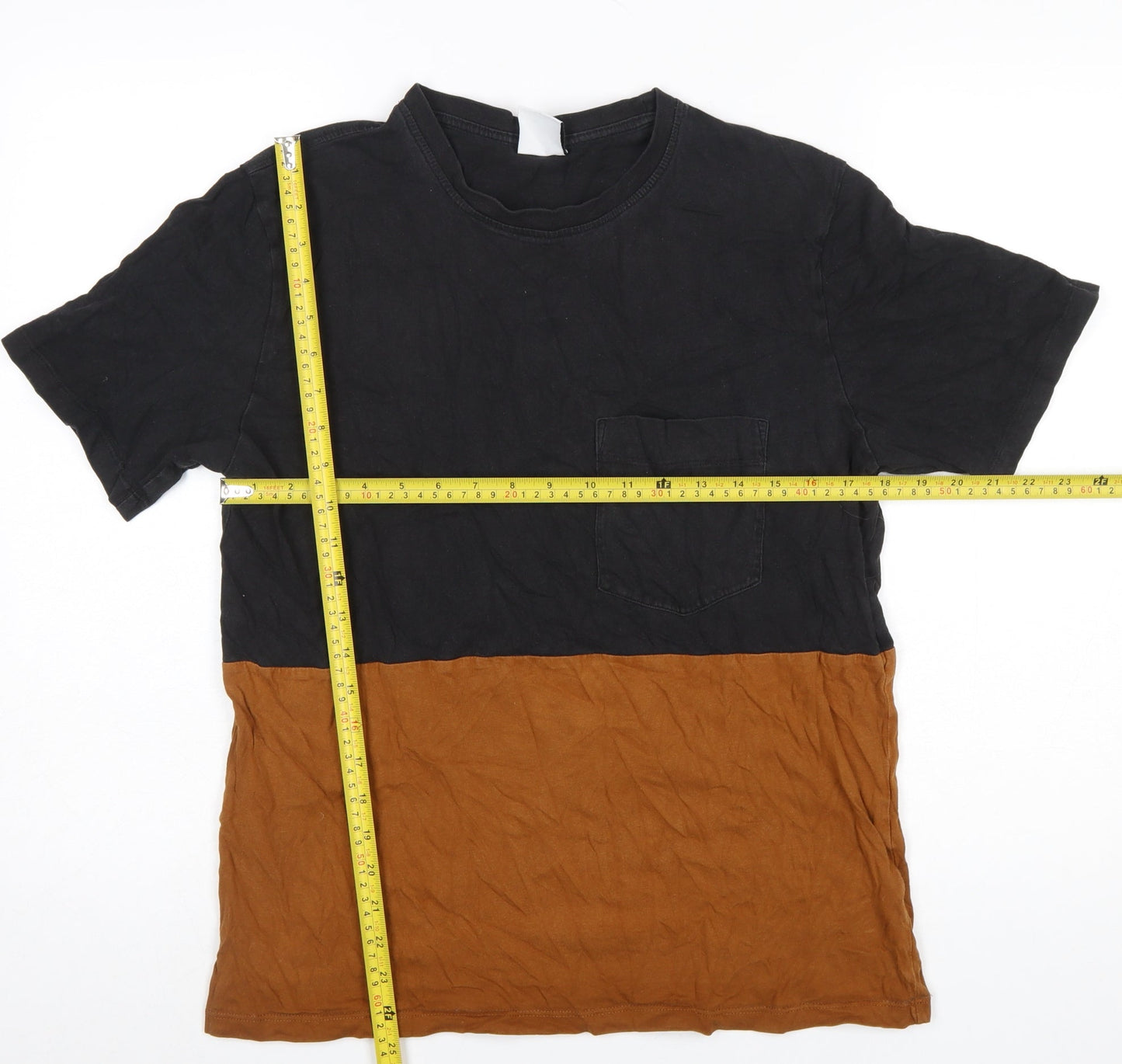 ZARA Men's Black Brown Colourblock Cotton T-Shirt Size L