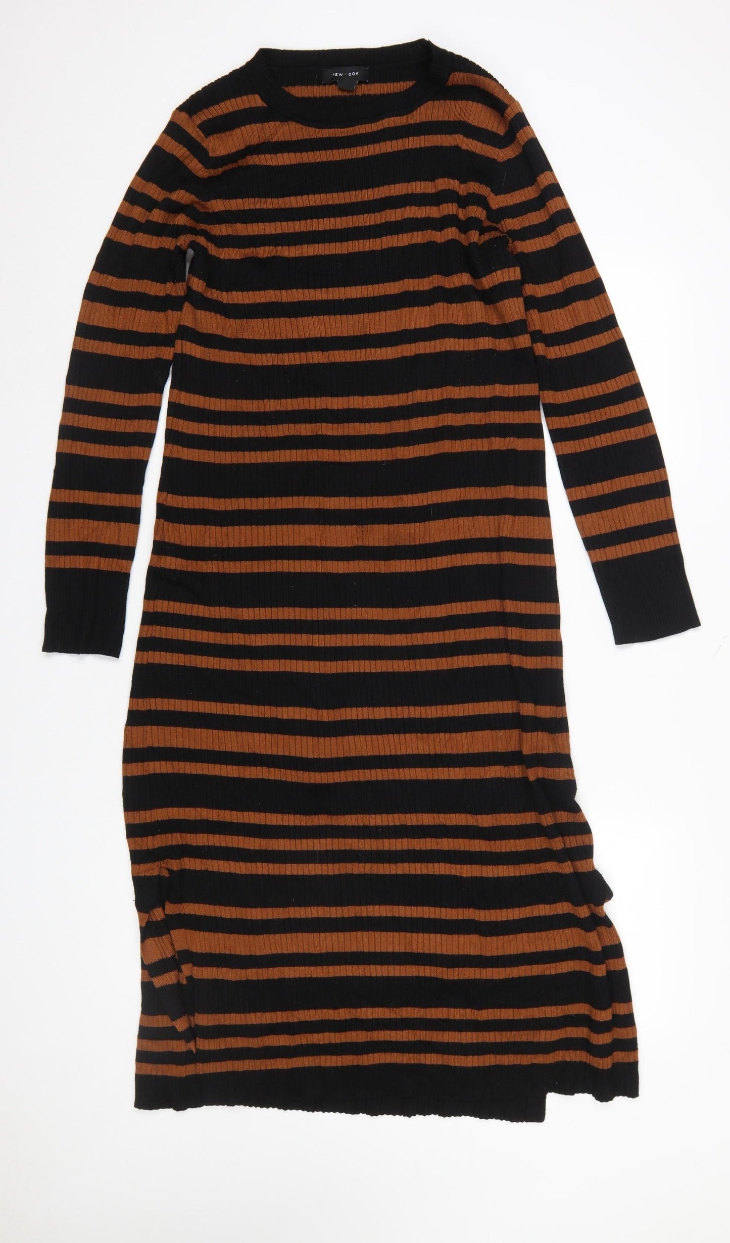 New Look Women’s Brown Black Striped Knit Bodycon Midi Dress Size 16