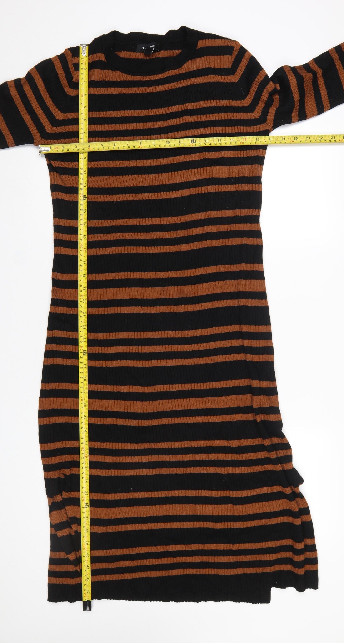 New Look Women’s Brown Black Striped Knit Bodycon Midi Dress Size 16
