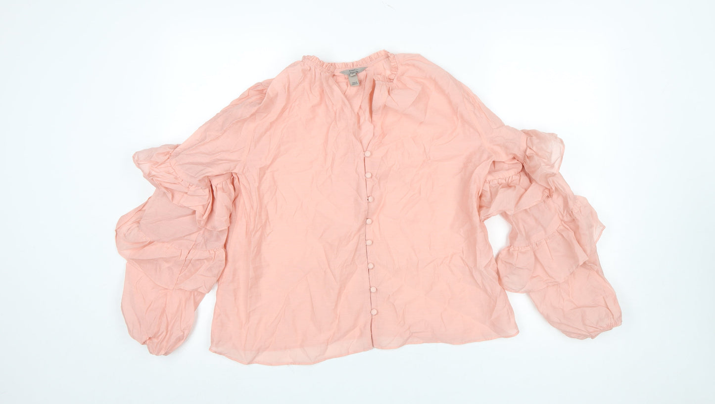 River Island Women’s Pink Ruffle Sleeve Cotton Tunic Blouse Size 8