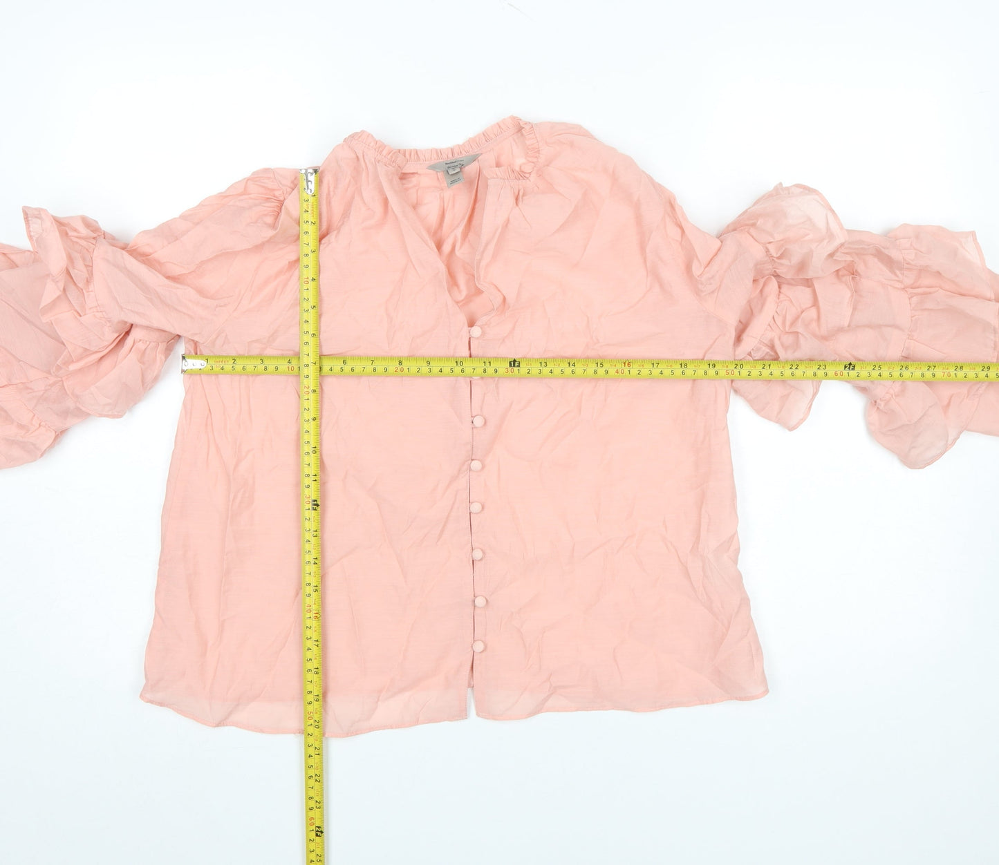 River Island Women’s Pink Ruffle Sleeve Cotton Tunic Blouse Size 8