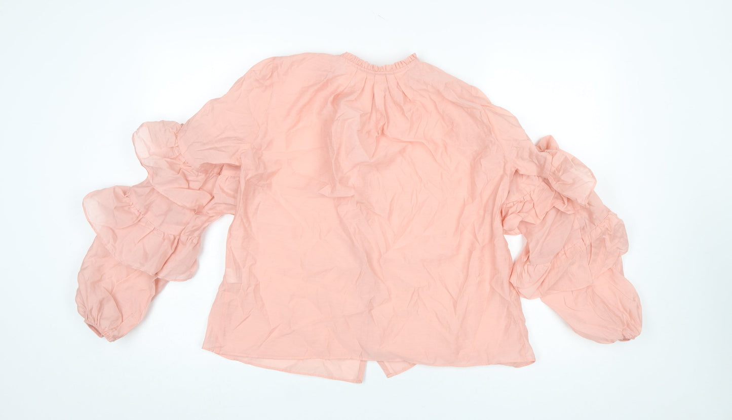River Island Women’s Pink Ruffle Sleeve Cotton Tunic Blouse Size 8