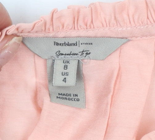 River Island Women’s Pink Ruffle Sleeve Cotton Tunic Blouse Size 8