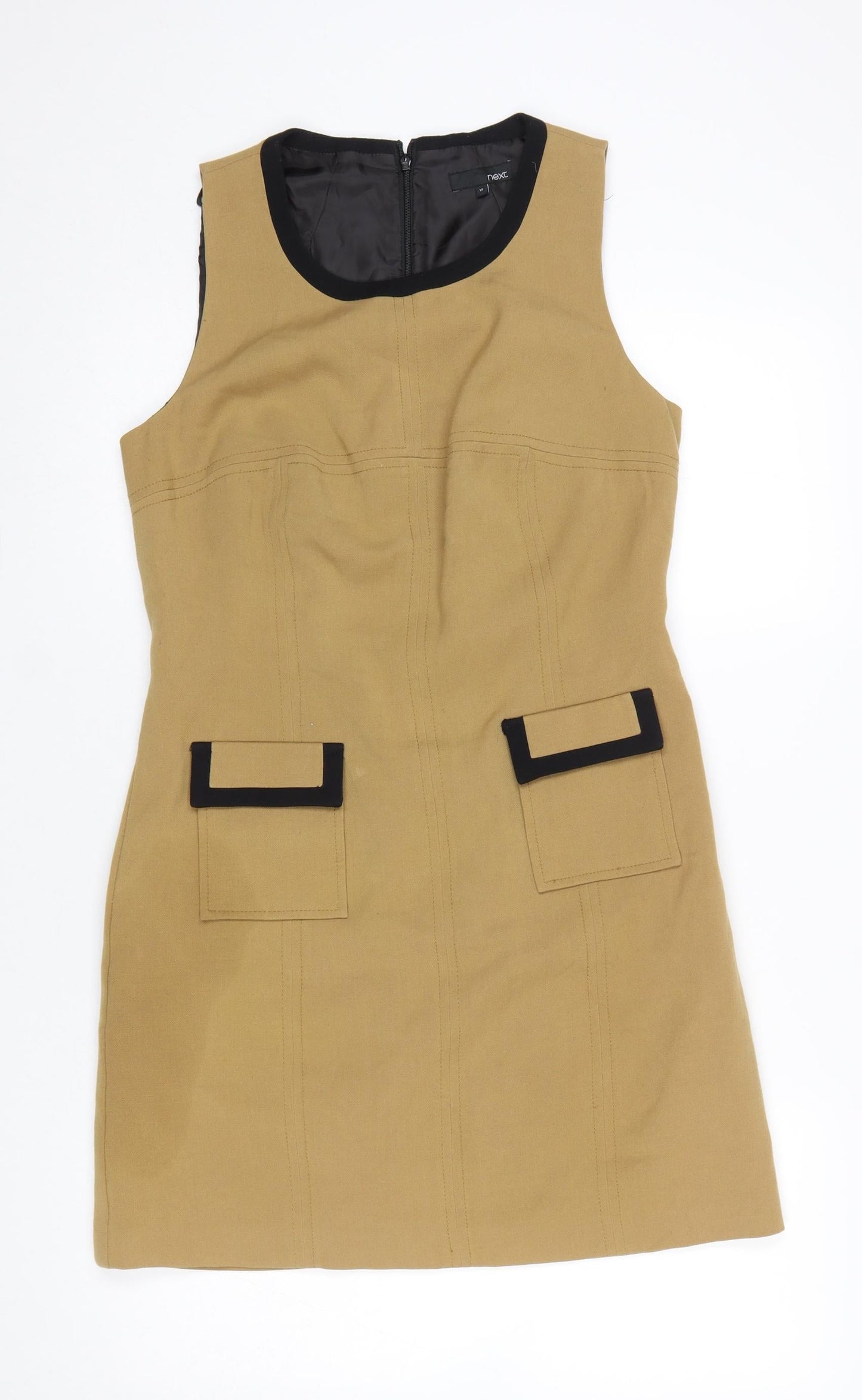 Next Women's Beige Shift Dress Size 12 Sleeveless Workwear