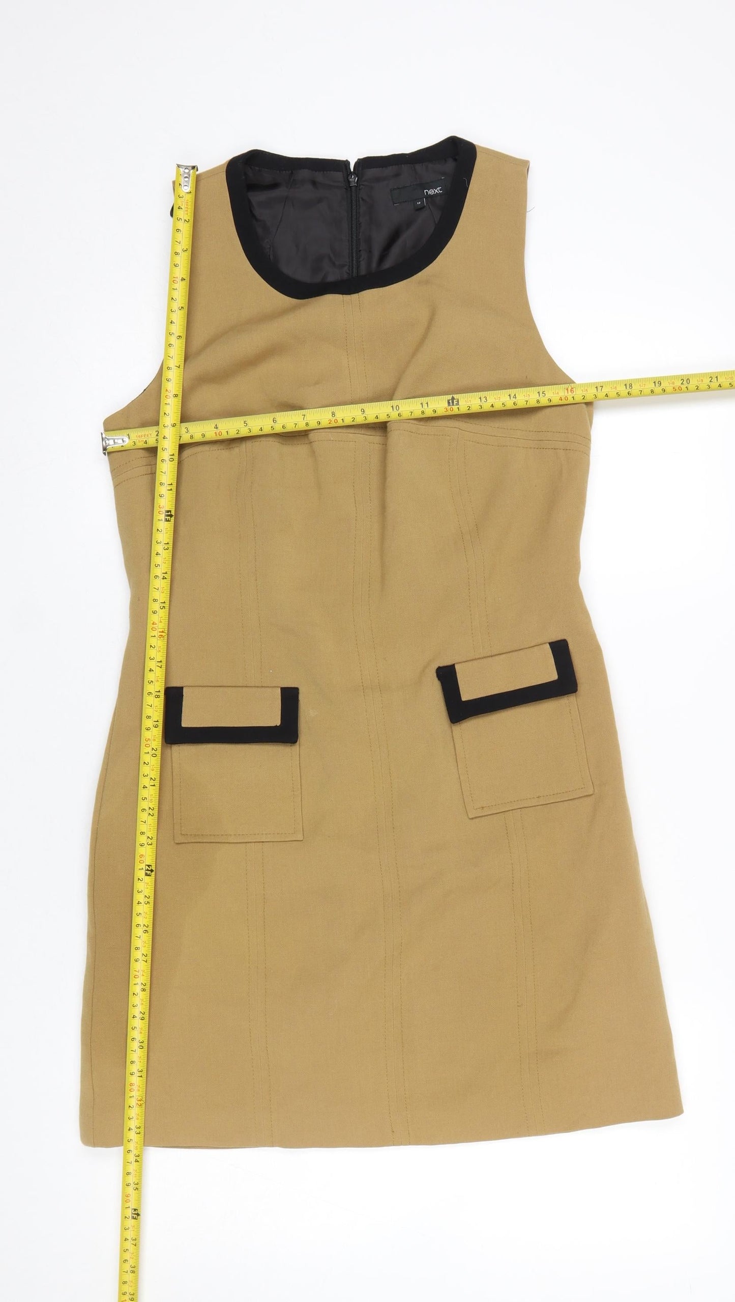 Next Women's Beige Shift Dress Size 12 Sleeveless Workwear