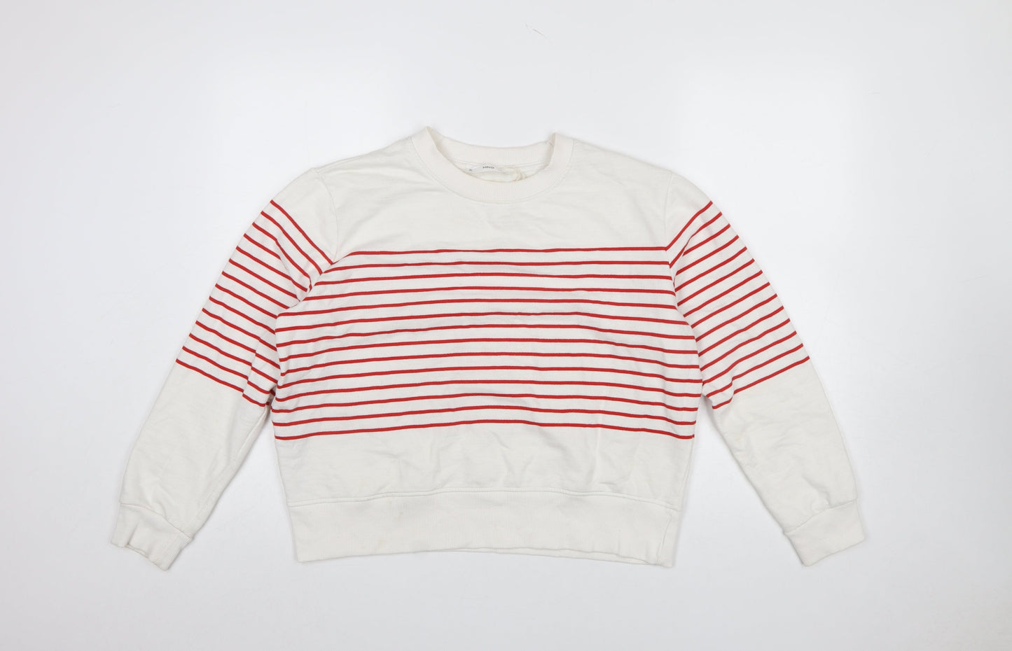 MNG Women Ivory Red Striped Crew Neck Pullover Sweatshirt L