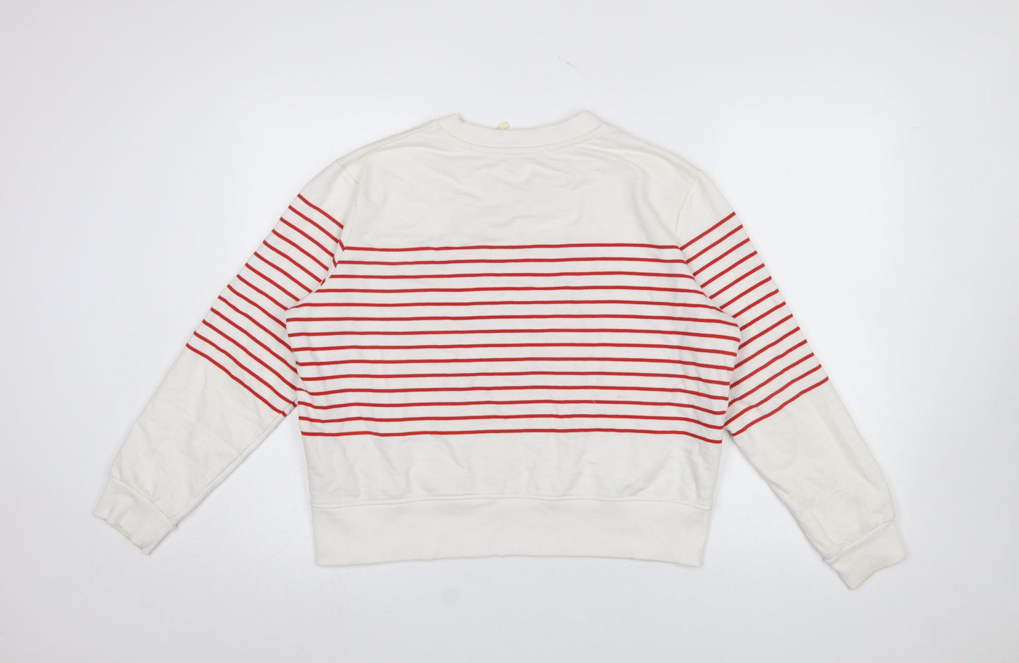 MNG Women Ivory Red Striped Crew Neck Pullover Sweatshirt L