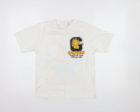 Zara Girls White Garfield Graphic T-Shirt 11-12 Years Casual Cotton Top