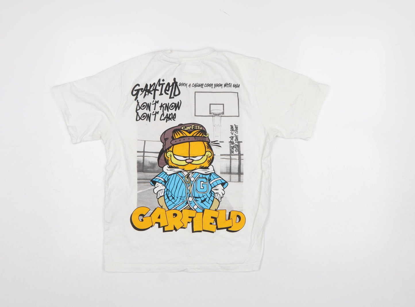 Zara Girls White Garfield Graphic T-Shirt 11-12 Years Casual Cotton Top