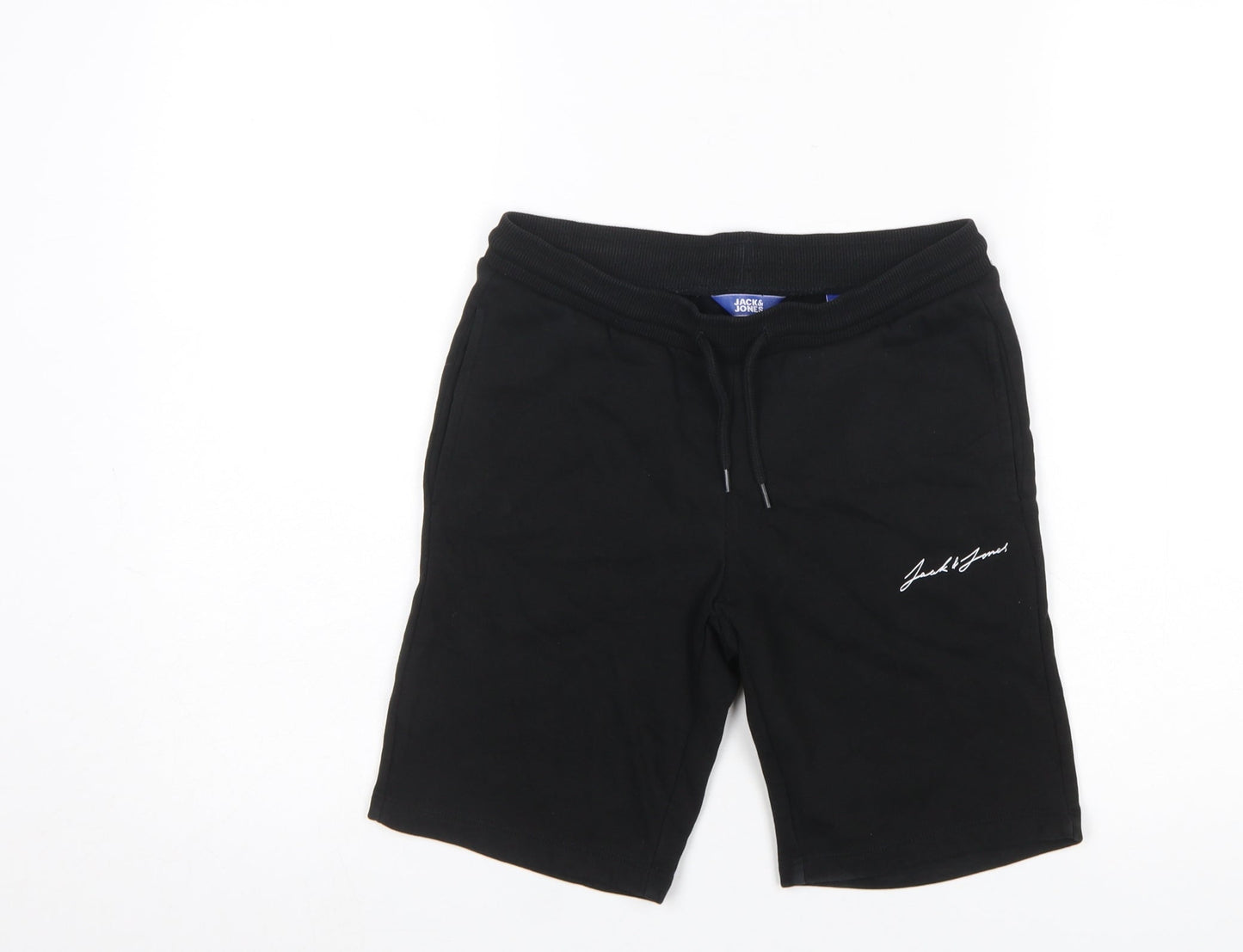 Jack & Jones Boys Black Sweat Shorts Size 152 Drawstring Waist Cotton Blend