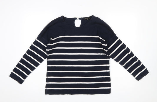 Massimo Dutti Women’s Blue Striped Long Sleeve Cotton T-Shirt Size 10