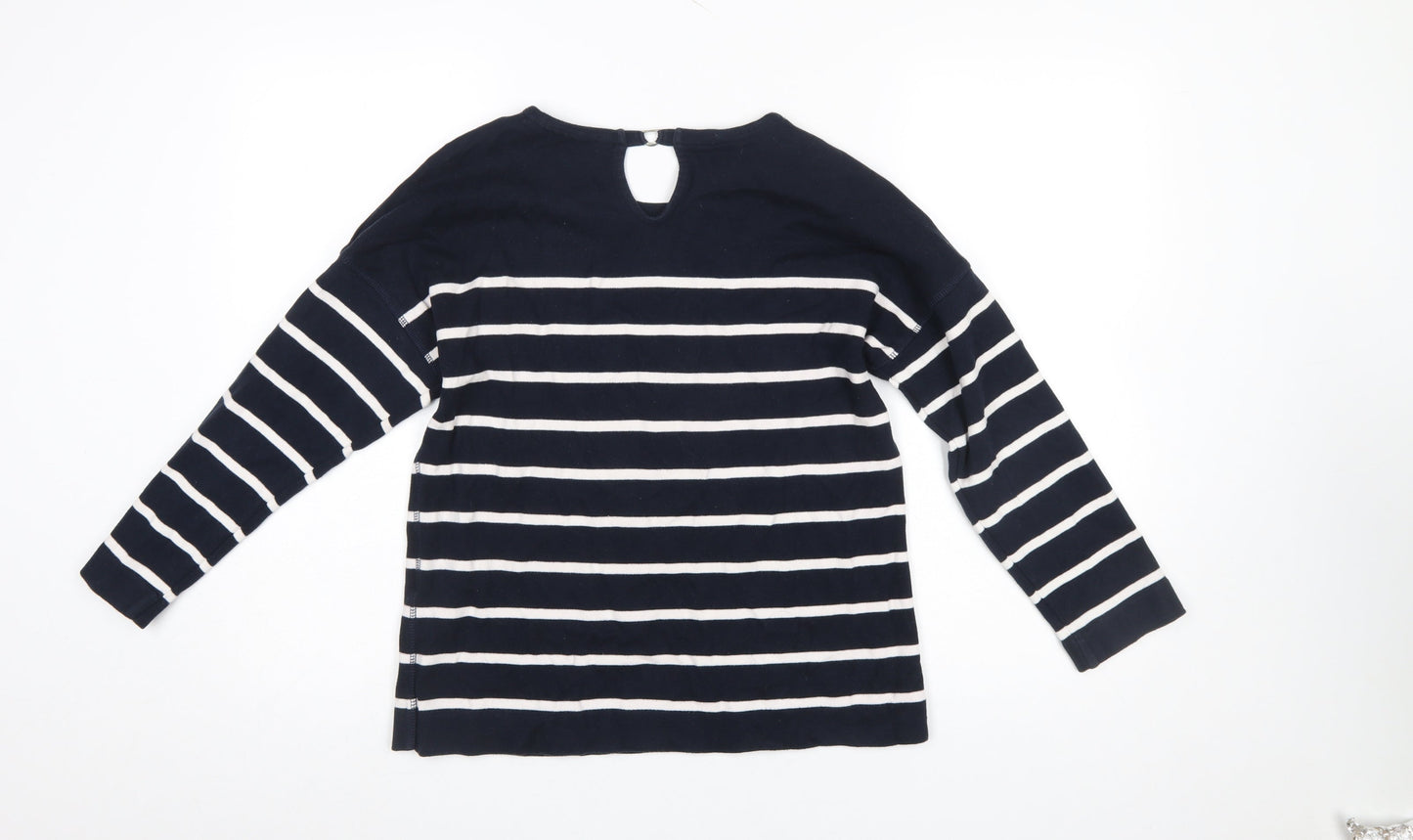 Massimo Dutti Women’s Blue Striped Long Sleeve Cotton T-Shirt Size 10