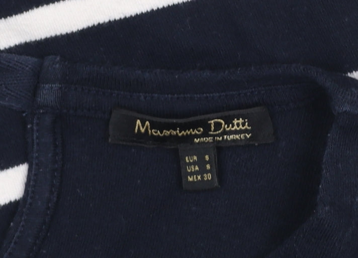 Massimo Dutti Women’s Blue Striped Long Sleeve Cotton T-Shirt Size 10