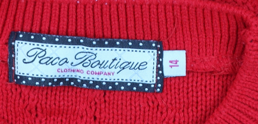 Paco Boutique Women's Red Acrylic Crew Neck Long Sleeve Jumper Size 14