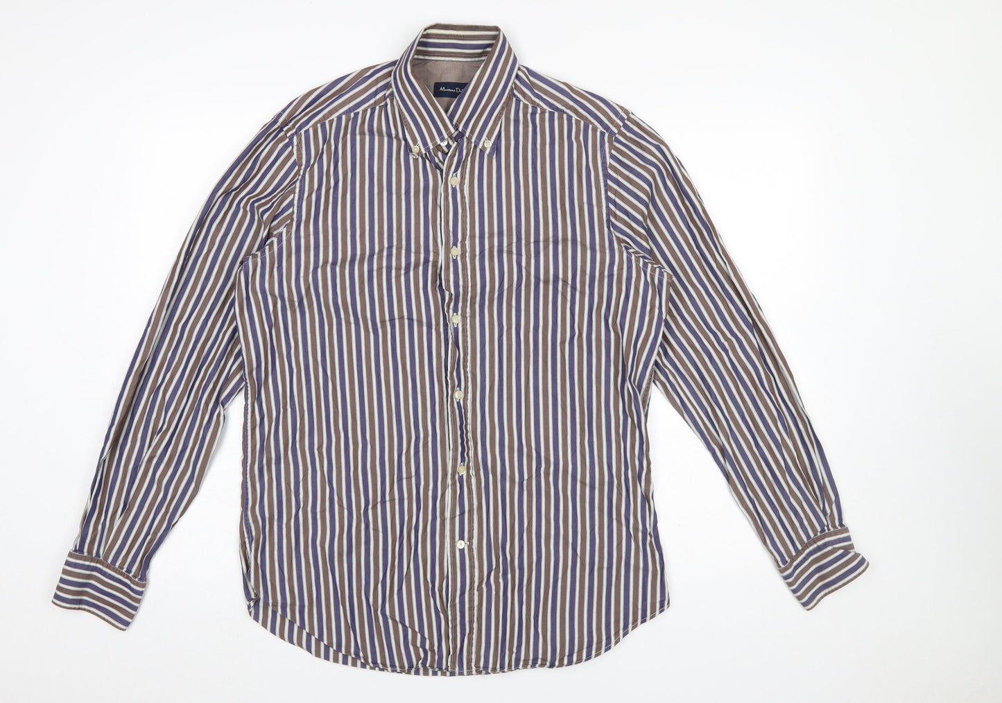 Massimo Dutti Men's Brown Striped Button-Up Shirt Size M Long Sleeve