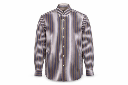 Massimo Dutti Men's Brown Striped Button-Up Shirt Size M Long Sleeve