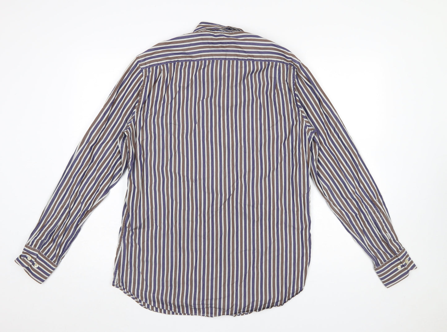 Massimo Dutti Men's Brown Striped Button-Up Shirt Size M Long Sleeve