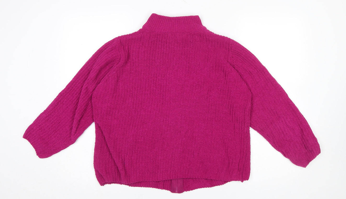 Isle Women's Fuchsia Full Zip Cable-Knit Cardigan Size 14-16