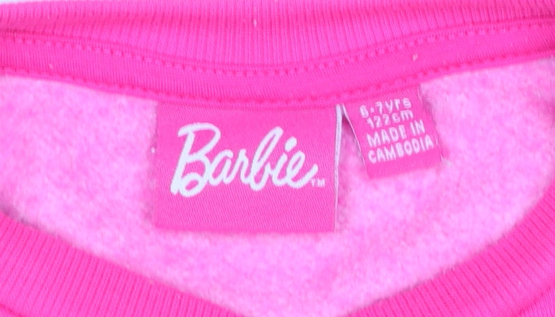 Primark Girls Barbie Pink Graphic Print Fleece Sweatshirt 6-7 Years
