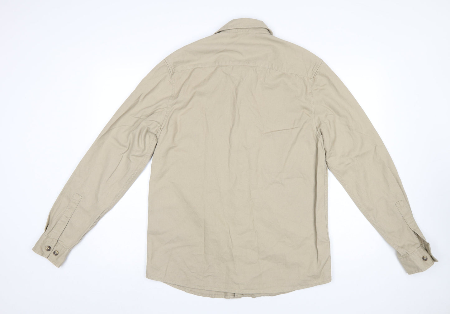 ASOS DESIGN Men's Beige Cotton Button-Up Shirt Size S Long Sleeve
