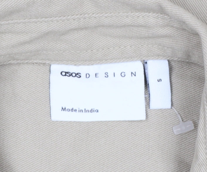 ASOS DESIGN Men's Beige Cotton Button-Up Shirt Size S Long Sleeve