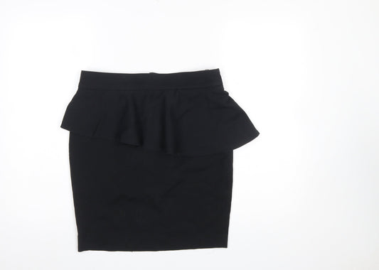 Zara Women Black L Pencil Peplum Stretch Skirt Knee Length Workwear