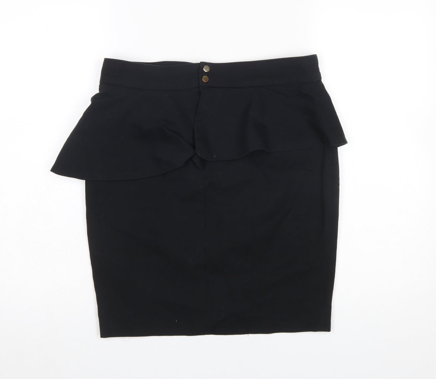 Zara Women Black L Pencil Peplum Stretch Skirt Knee Length Workwear