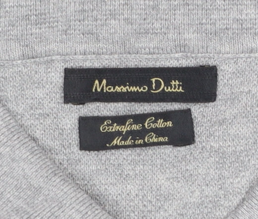 Massimo Dutti Men’s Grey Short Sleeve Cotton Polo Shirt M