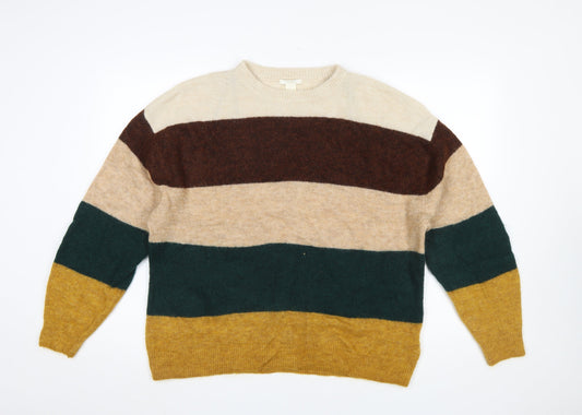H&M Women’s Multicoloured Striped Chunky Knit Crew Jumper Size 8