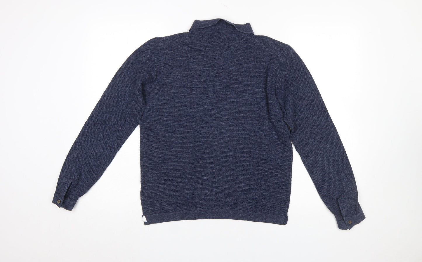 Massimo Dutti Men's Blue Cotton Silk Cashmere Long Sleeve Polo M