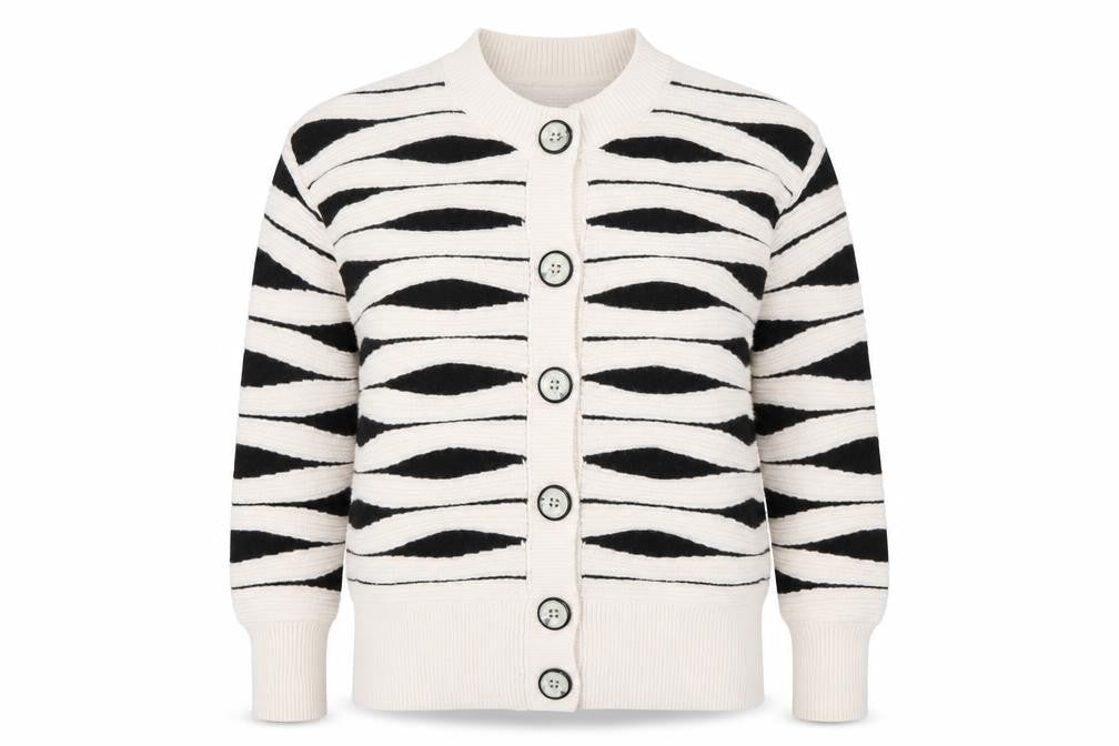 Gallery Women’s Ivory Black Striped Chunky Knit Cardigan Size S