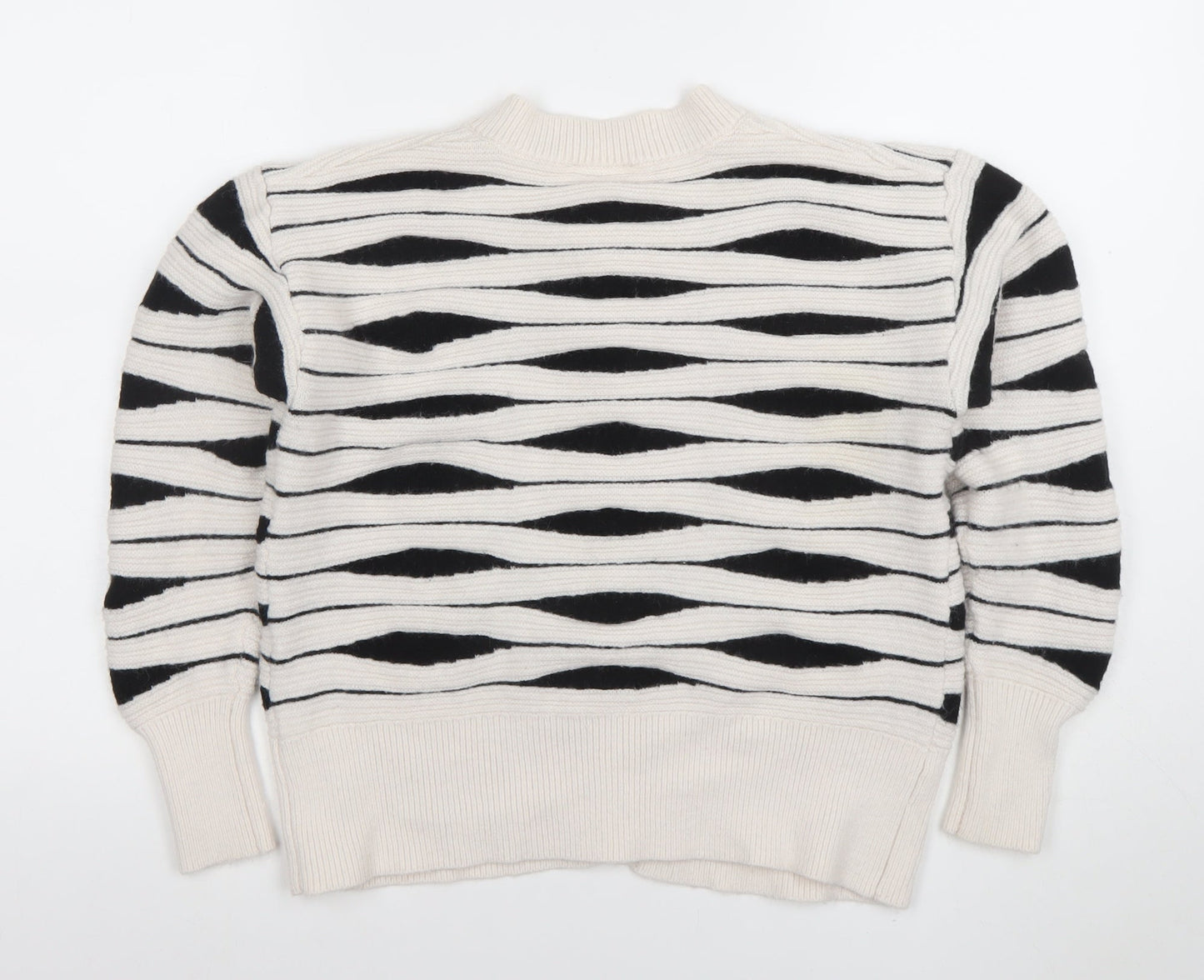 Gallery Women’s Ivory Black Striped Chunky Knit Cardigan Size S