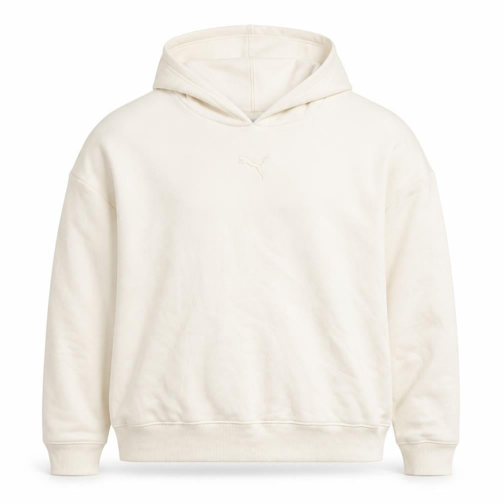 Puma Women Ivory Pullover Hoodie L Cotton Blend Logo Casual