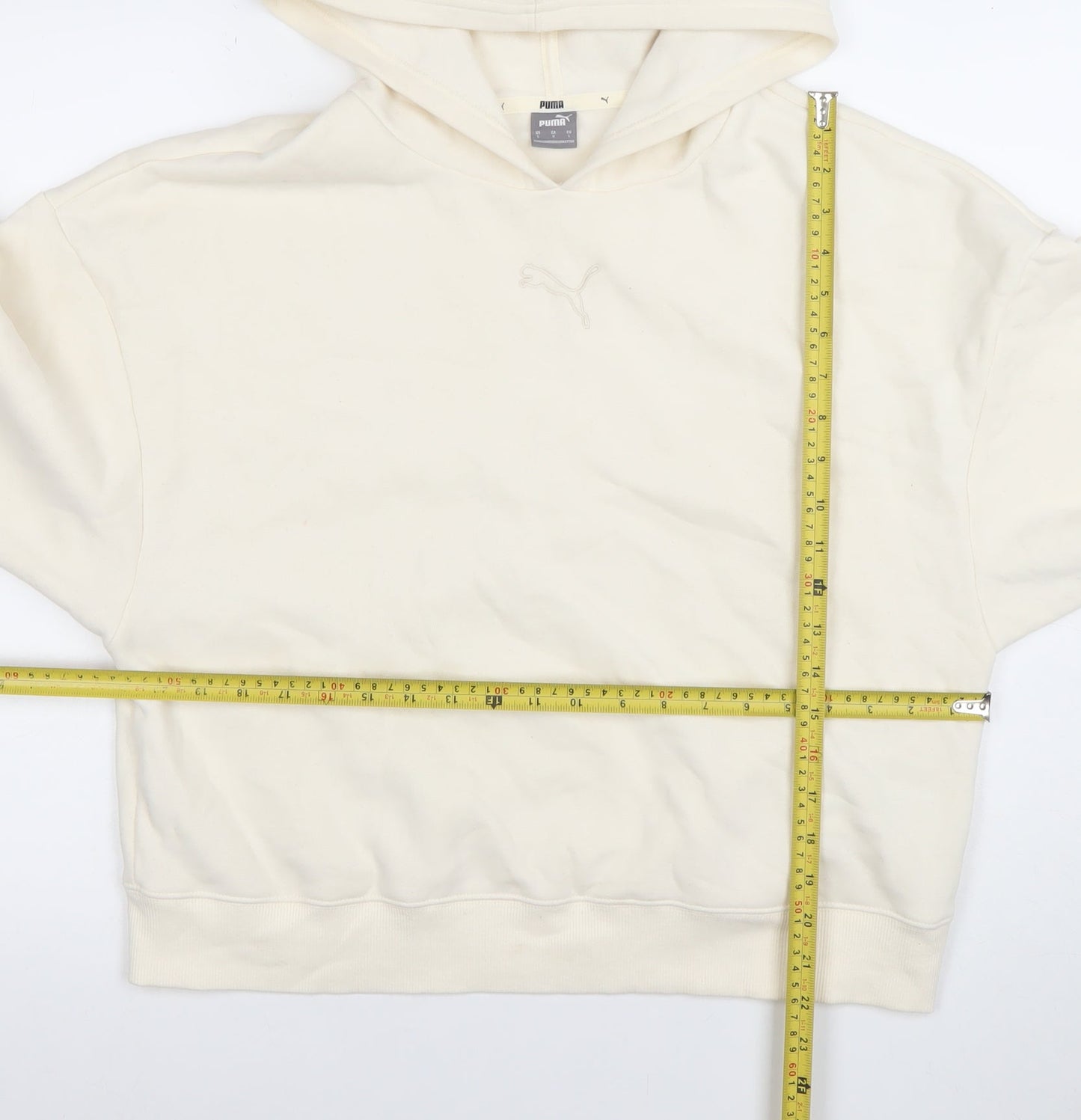 Puma Women Ivory Pullover Hoodie L Cotton Blend Logo Casual