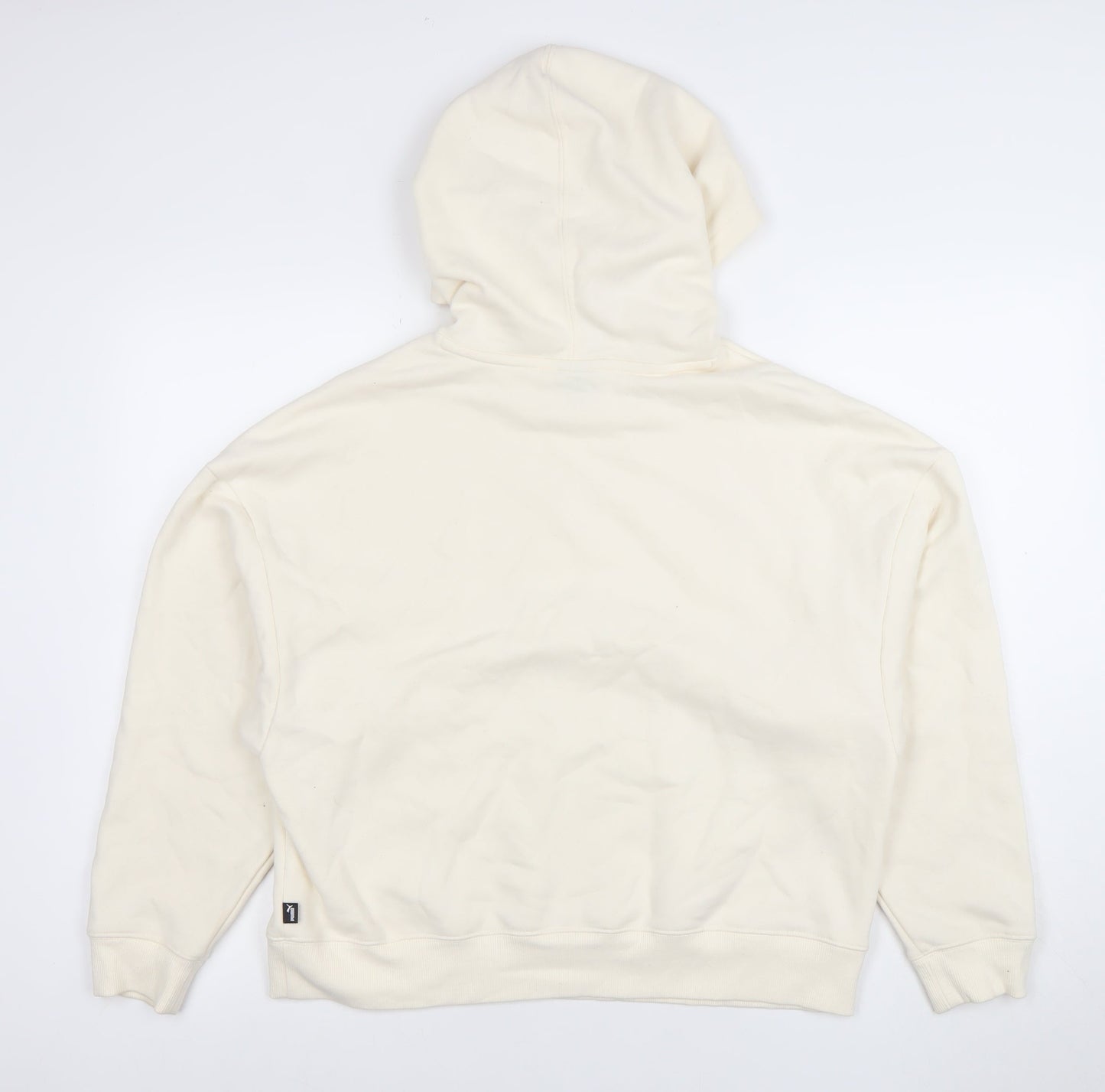Puma Women Ivory Pullover Hoodie L Cotton Blend Logo Casual