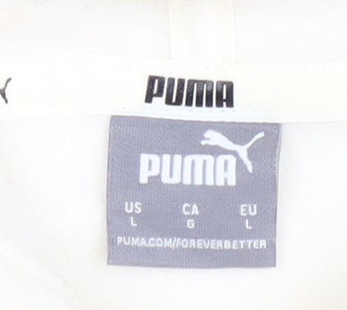 Puma Women Ivory Pullover Hoodie L Cotton Blend Logo Casual